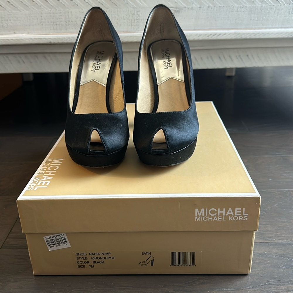 Michael Kors block heel peep toe pump with studded heels box included